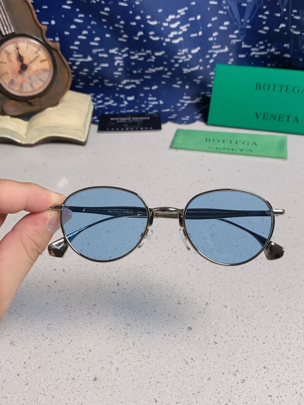 Bottega Veneta BV1396 Metal Oval Blue Lens Sunglasses for Men & Women - 487971 - detail image 4