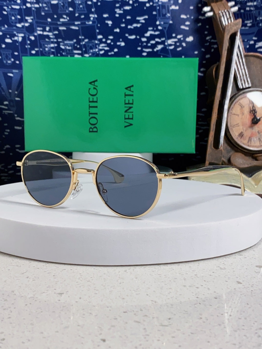Bottega Veneta BV1396 Metal Oval Blue Lens Sunglasses for Men & Women - 487974