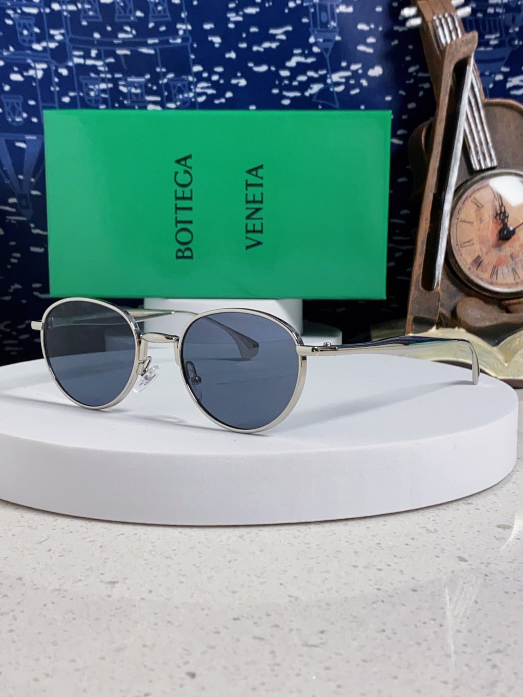 Bottega Veneta BV1396 Metal Oval Blue Lens Sunglasses for Men & Women