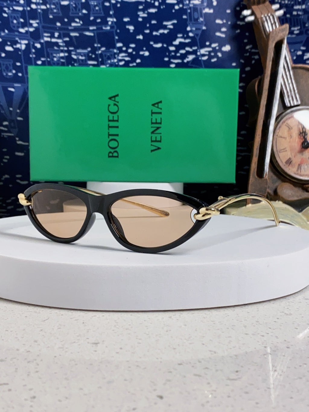 Bottega Veneta BV1390 Cat-Eye Gold Lens Sunglasses for Women
