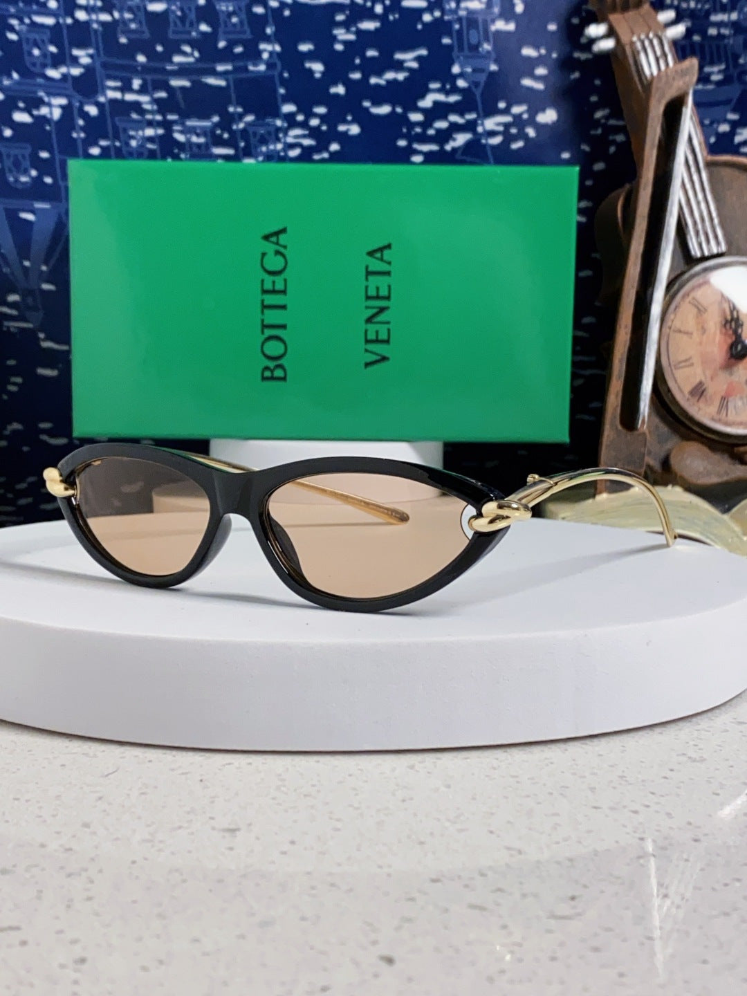 Bottega Veneta BV1390 Cat-Eye Gold Lens Sunglasses for Women