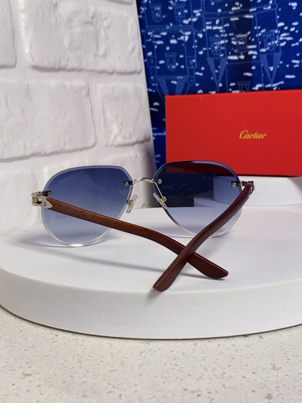 Cartier Lightweight Rimless Blue Lens Sunglasses for Men & Women - 487266 - detail image 3