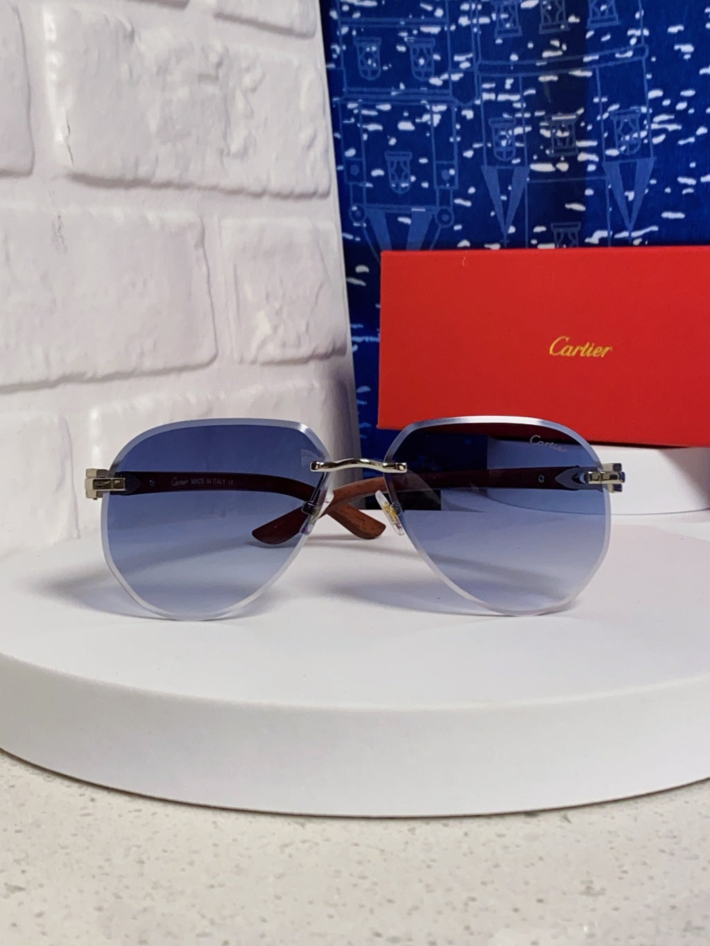 Cartier Lightweight Rimless Blue Lens Sunglasses for Men & Women - 487266 - detail image 2