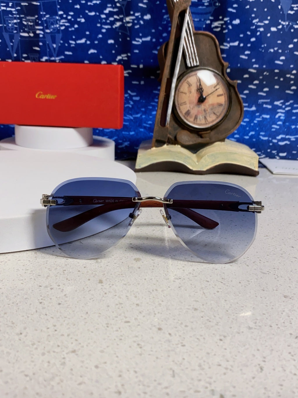 Cartier Lightweight Rimless Blue Lens Sunglasses for Men & Women - 487266 - detail image 9