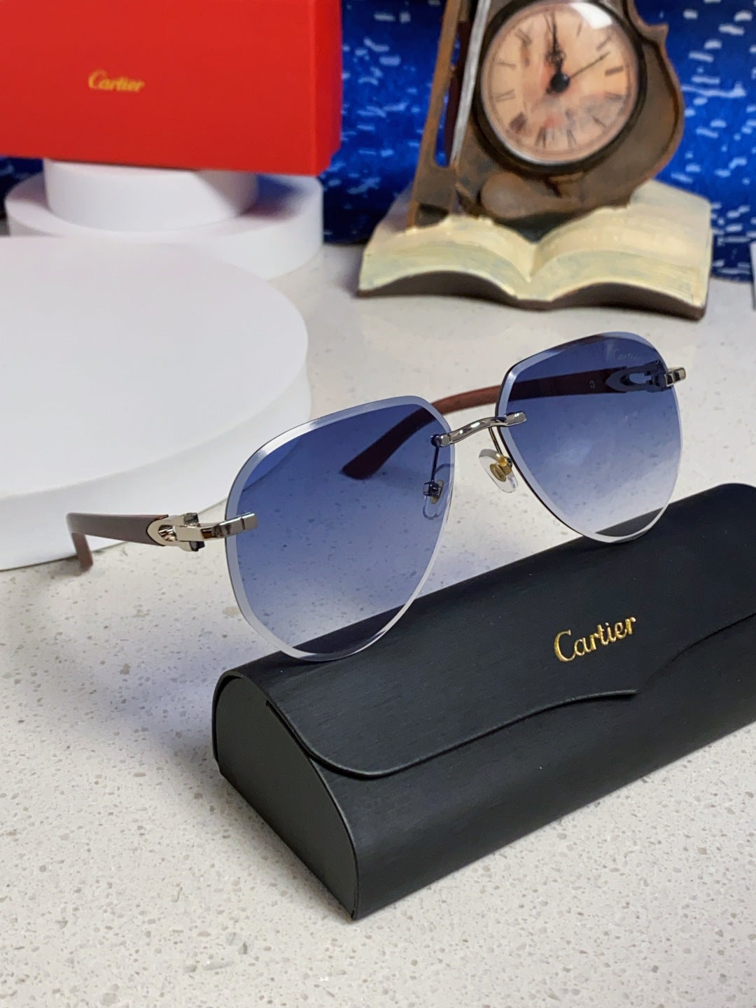 Cartier Lightweight Rimless Blue Lens Sunglasses for Men & Women - 487266 - detail image 10