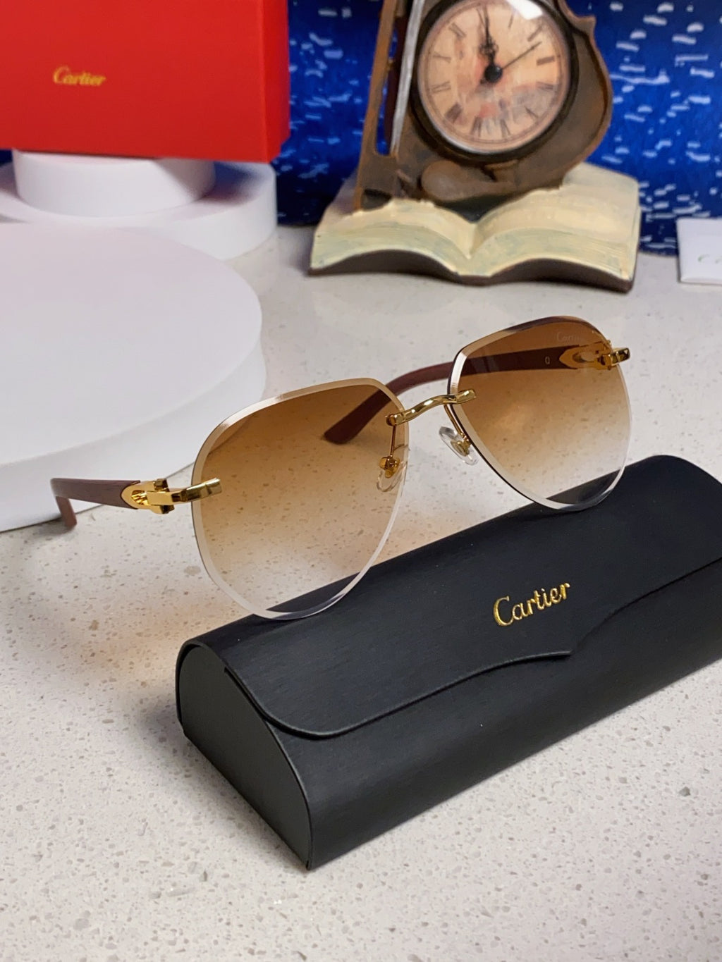 Cartier Lightweight Rimless Brown Lens Sunglasses for Men & Women - 487267 - detail image 10