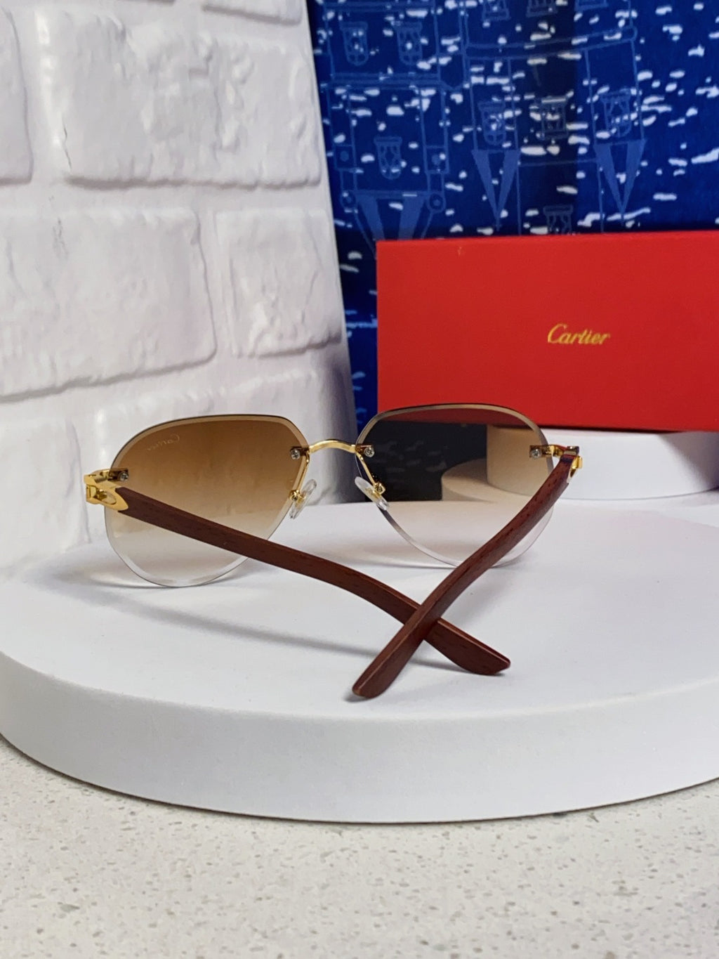 Cartier Lightweight Rimless Brown Lens Sunglasses for Men & Women - 487267 - detail image 3