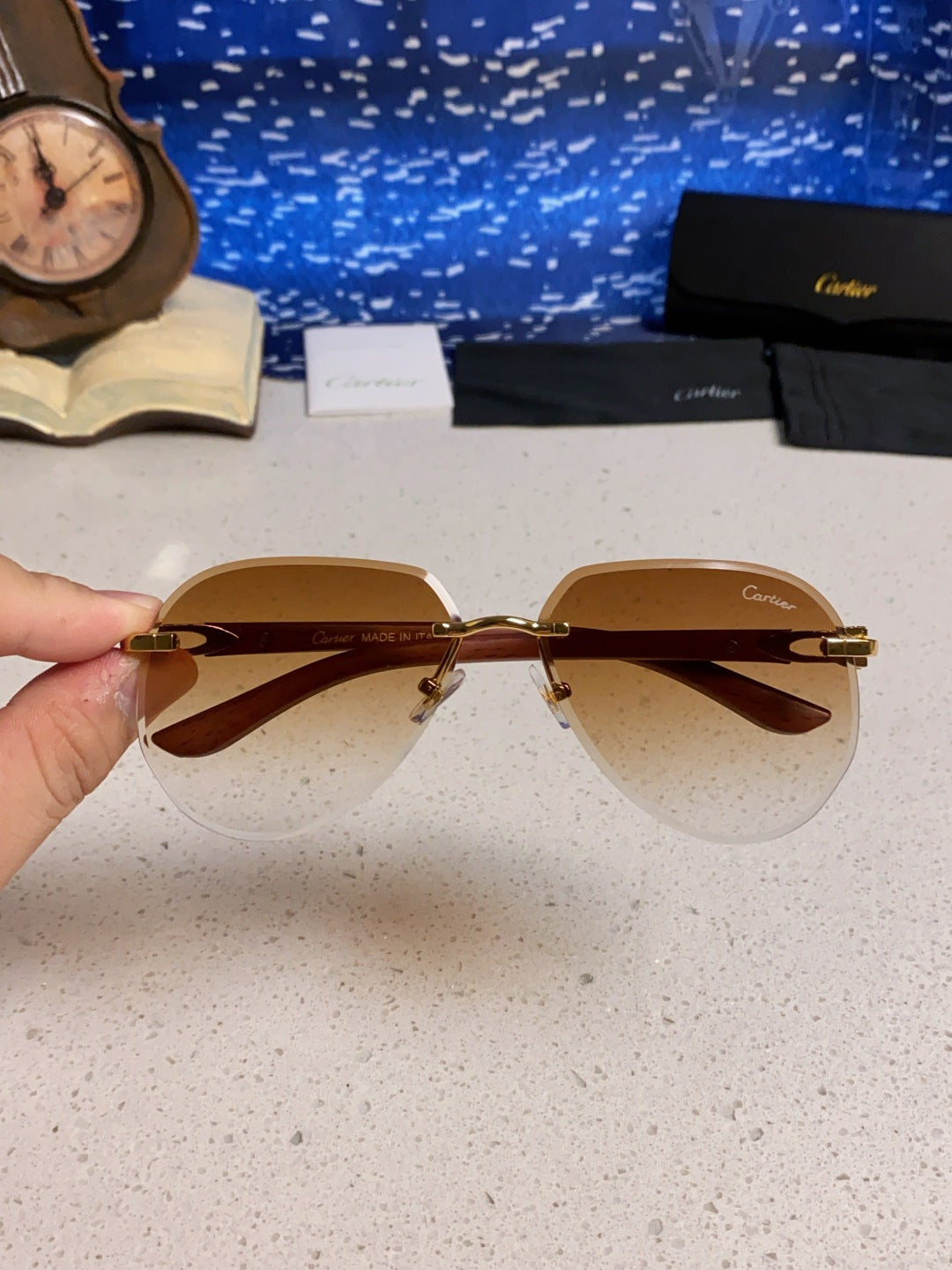 Cartier Lightweight Rimless Brown Lens Sunglasses for Men & Women - 487267 - detail image 4