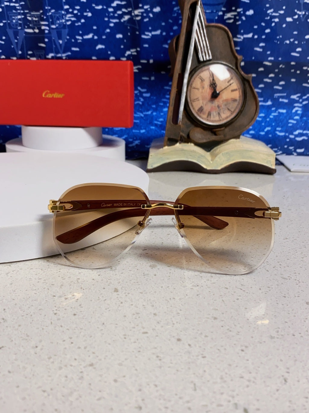 Cartier Lightweight Rimless Brown Lens Sunglasses for Men & Women - 487267 - detail image 9