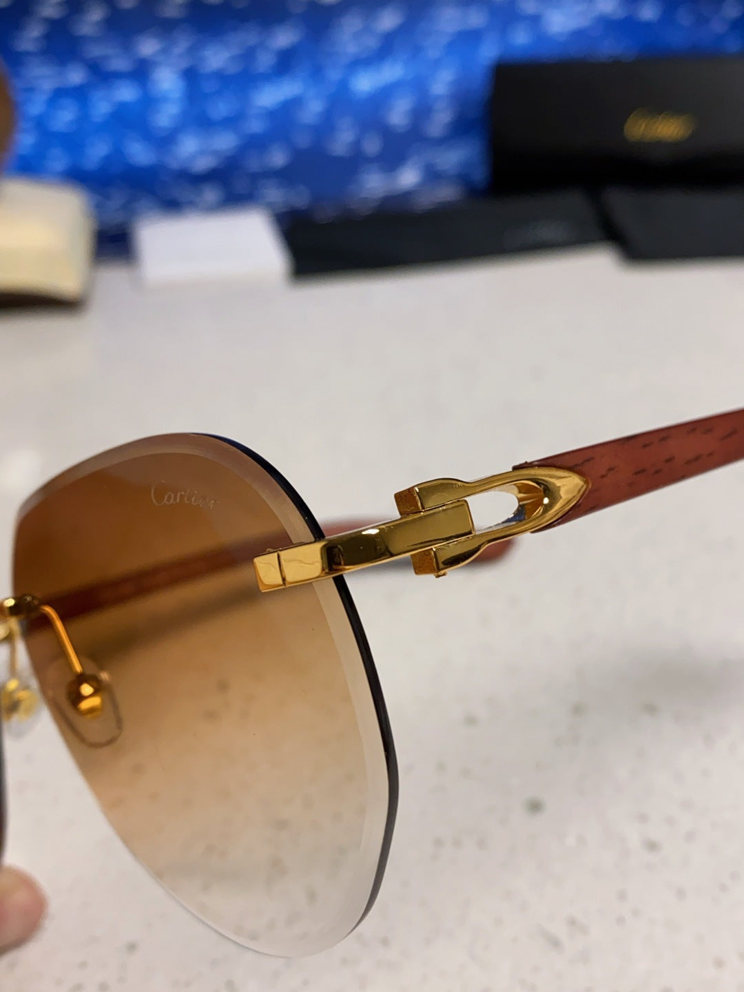 Cartier Lightweight Rimless Brown Lens Sunglasses for Men & Women - 487267 - detail image 7