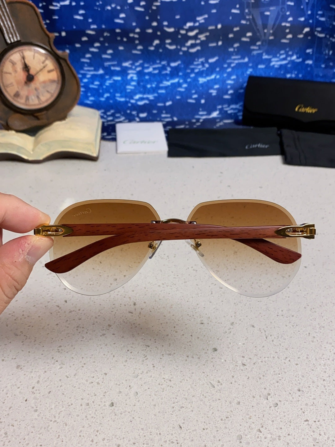 Cartier Lightweight Rimless Brown Lens Sunglasses for Men & Women - 487267 - detail image 5