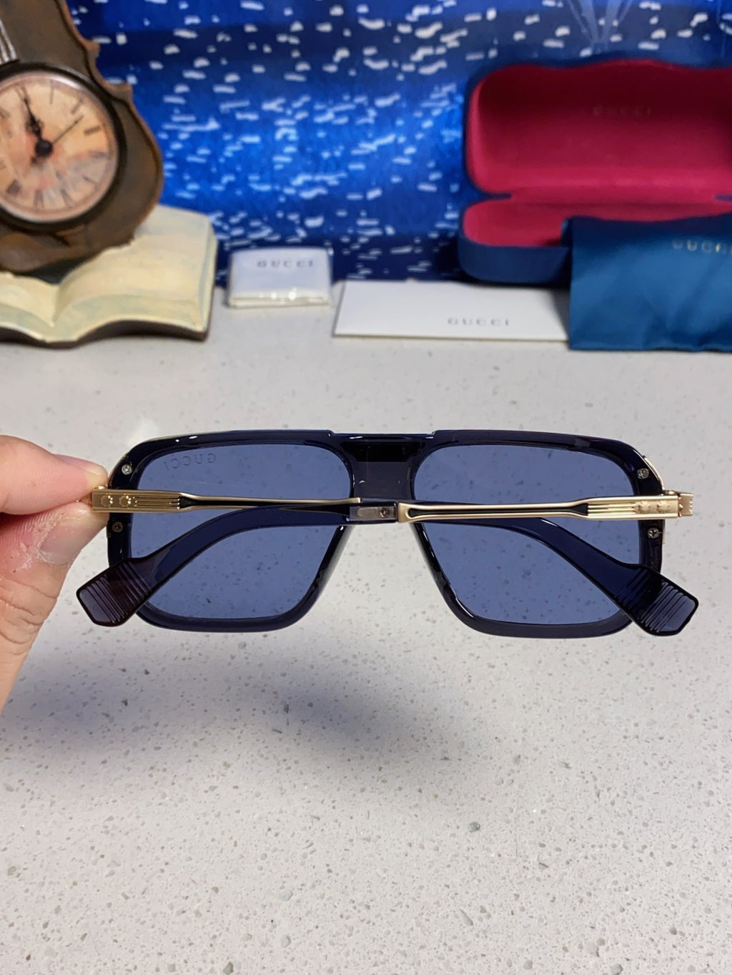 Gucci Metal Aviator Blue Lens Sunglasses for Men & Women - 486330 - detail image 5