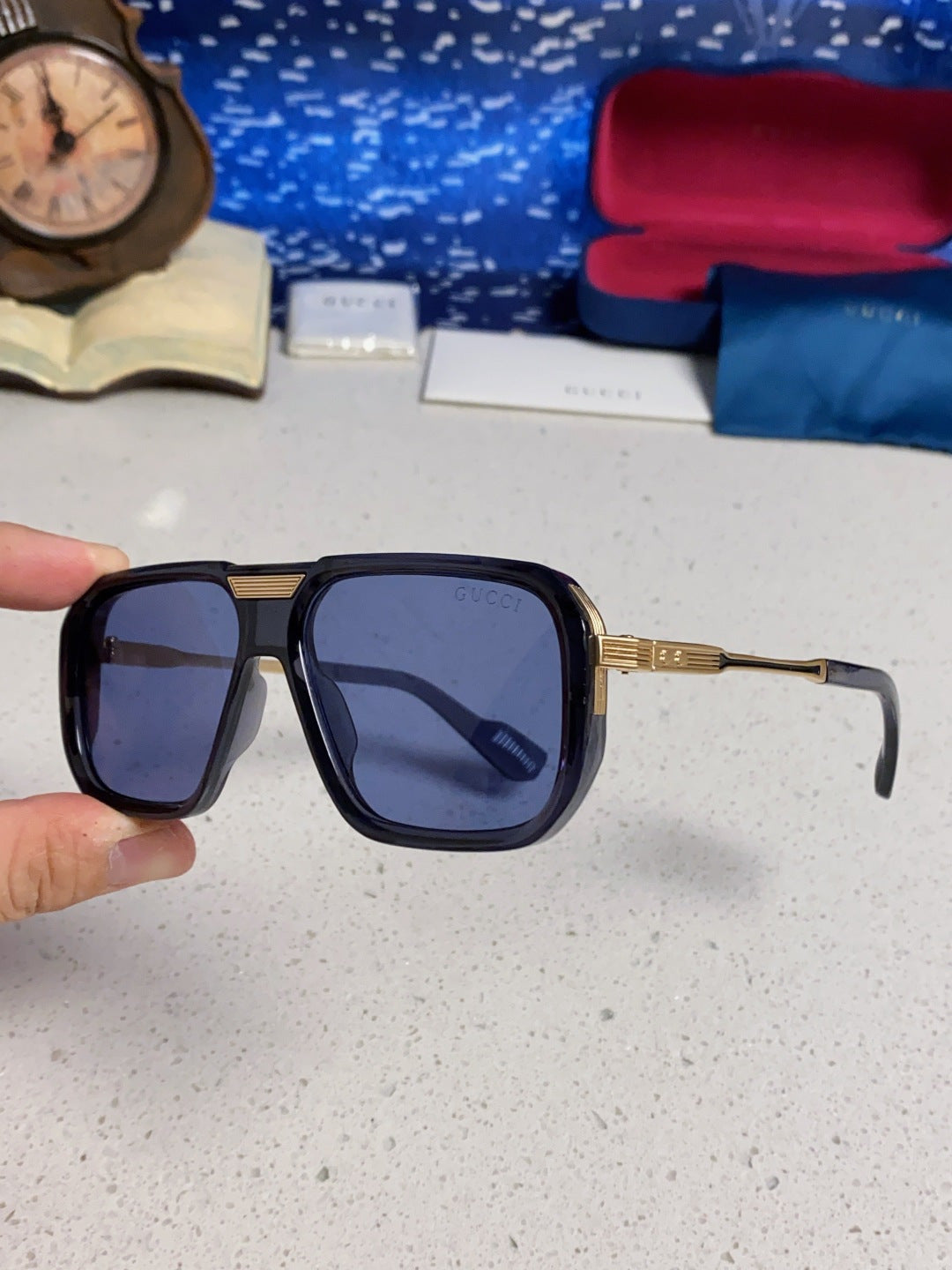 Gucci Metal Aviator Blue Lens Sunglasses for Men & Women - 486330 - detail image 6