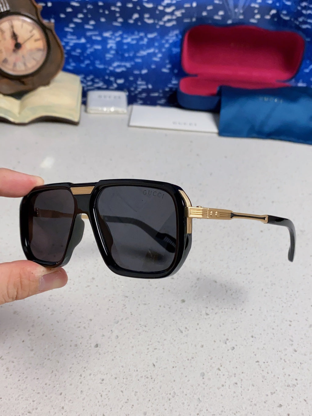 Gucci Metal Aviator Black Lens Sunglasses for Men & Women - 486334 - detail image 6