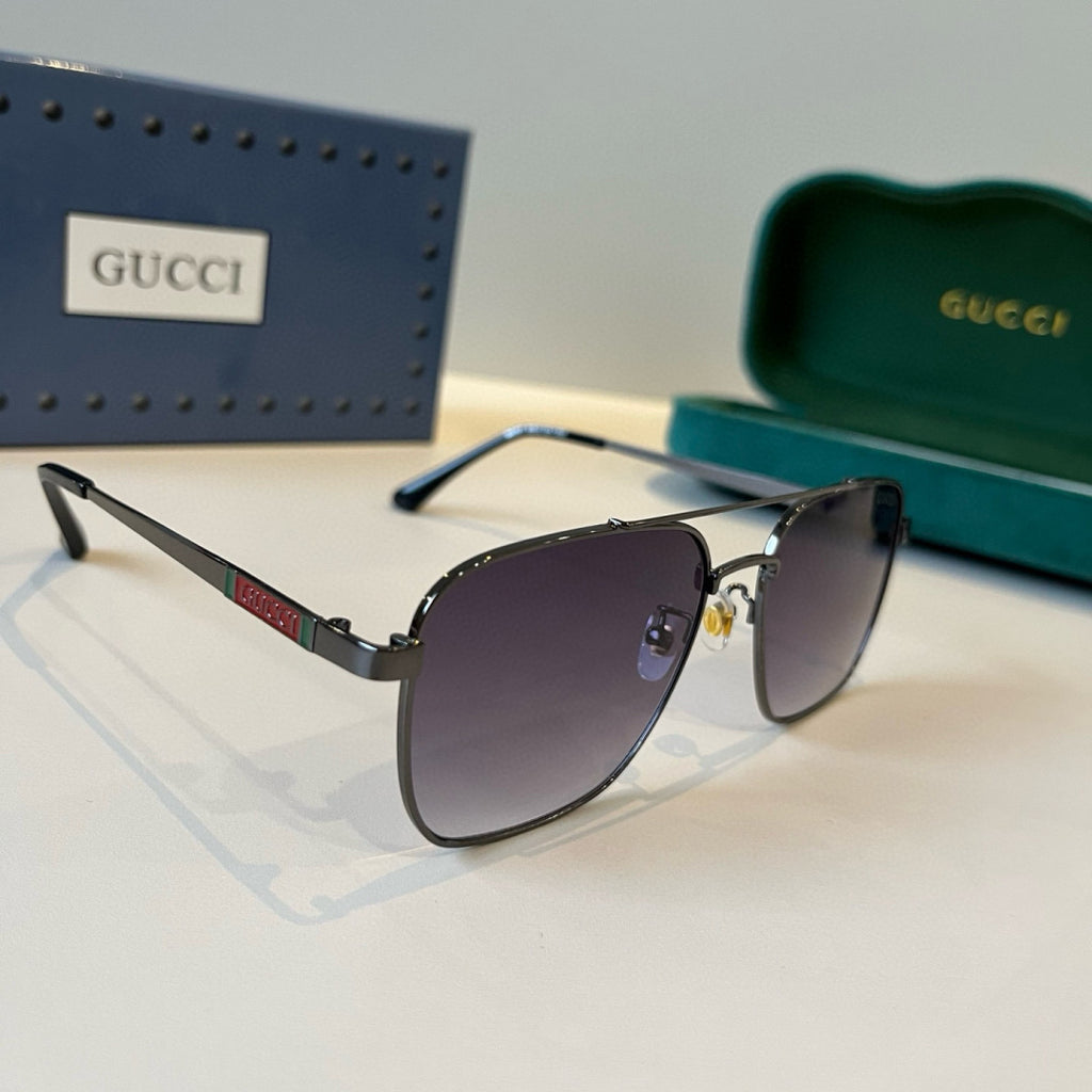 Gucci Metal Aviator Black Lens Sunglasses for Men & Women - 486338