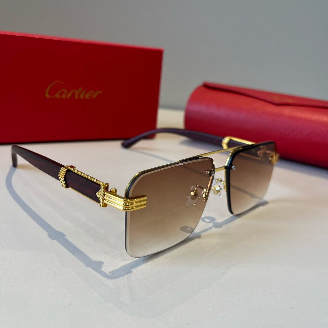 Cartier Lightweight Metal Rimless Brown Lens Sunglasses for Men & Wom - 415930