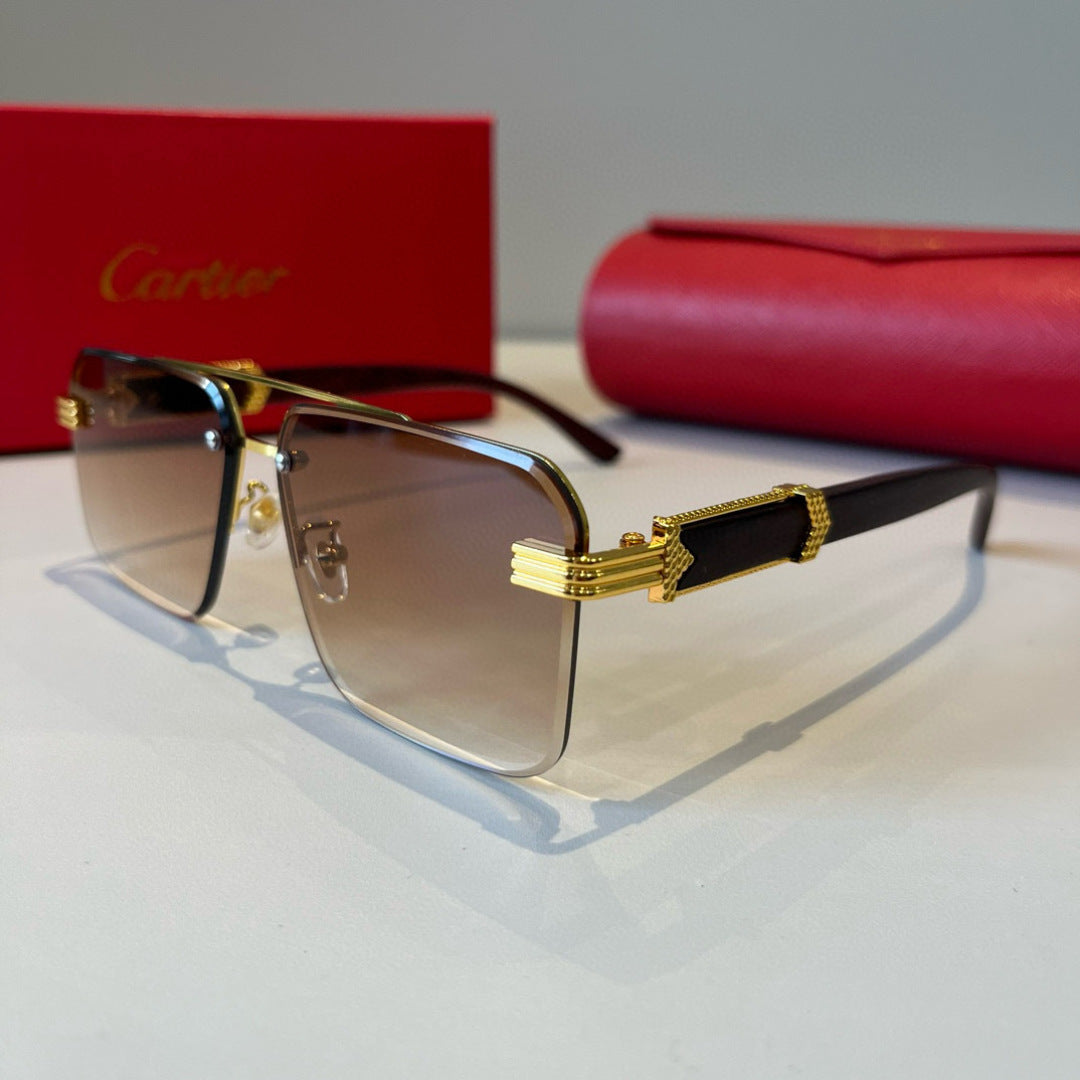 Cartier Lightweight Metal Rimless Brown Lens Sunglasses for Men & Wom - 415930 - detail image 3