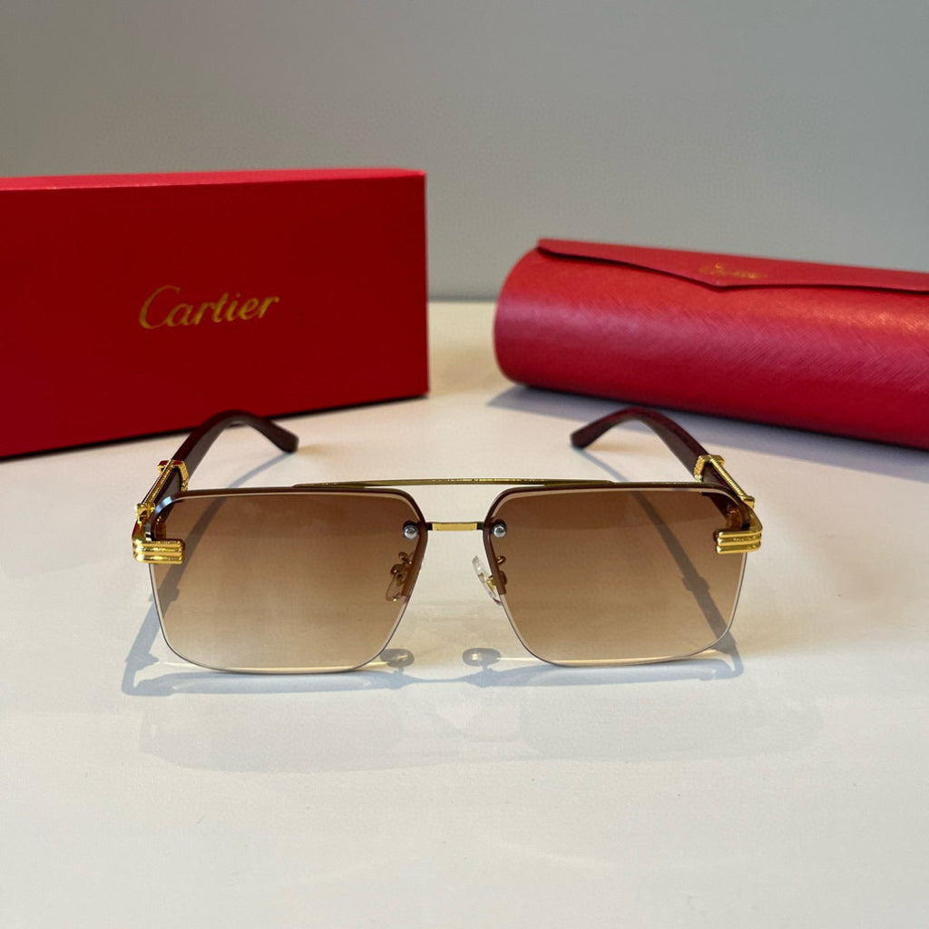 Cartier Lightweight Metal Rimless Brown Lens Sunglasses for Men & Wom - 415930 - detail image 2