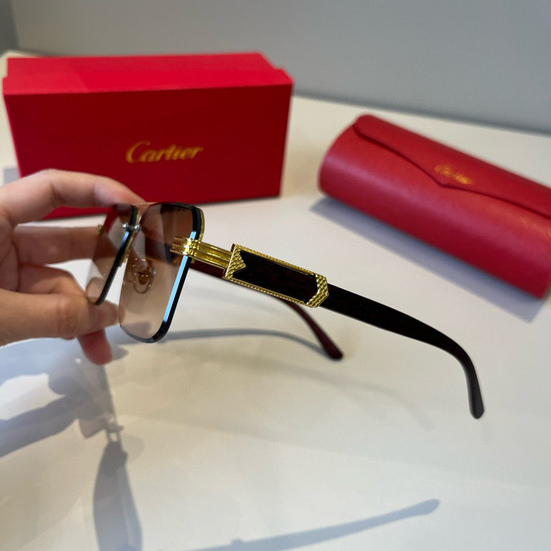 Cartier Lightweight Metal Rimless Brown Lens Sunglasses for Men & Wom - 415930 - detail image 4