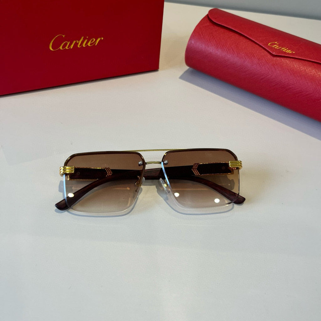Cartier Lightweight Metal Rimless Brown Lens Sunglasses for Men & Wom - 415930 - detail image 7