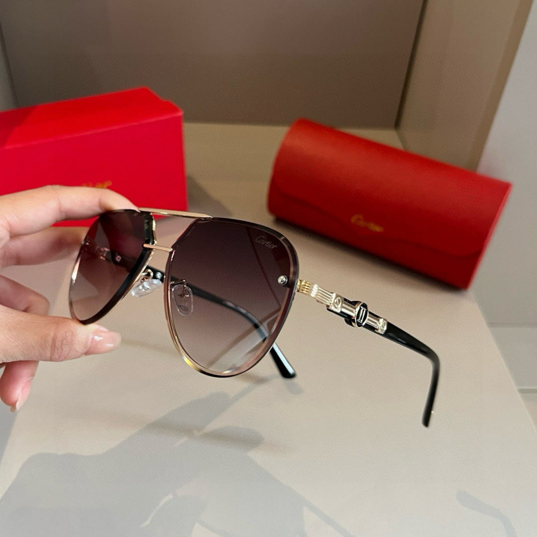 Cartier Metal Fashion Brown Lens Sunglasses for Men & Women - detail image 4