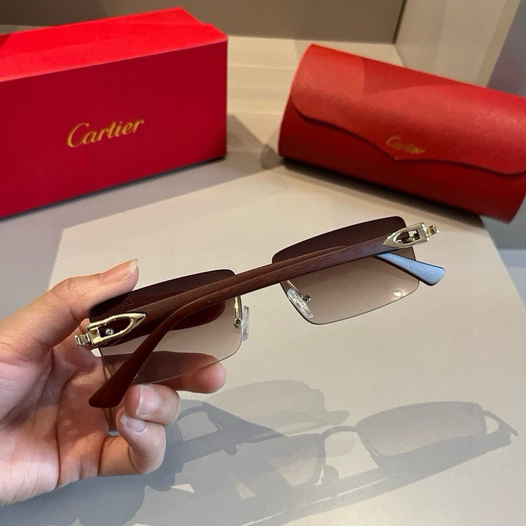 Cartier Lightweight Metal Rimless Brown Lens Sunglasses for Men & Wom - 465772 - detail image 7