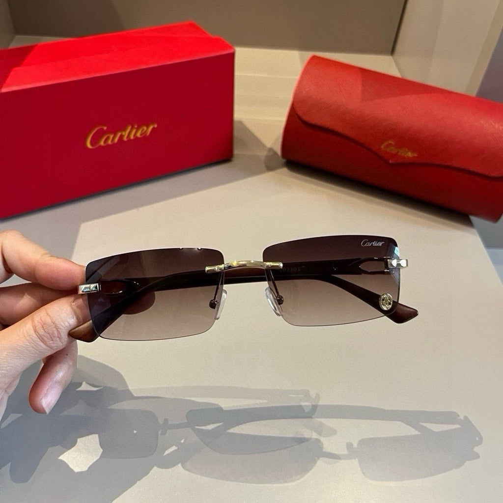 Cartier Lightweight Metal Rimless Brown Lens Sunglasses for Men & Wom - 465772 - detail image 6