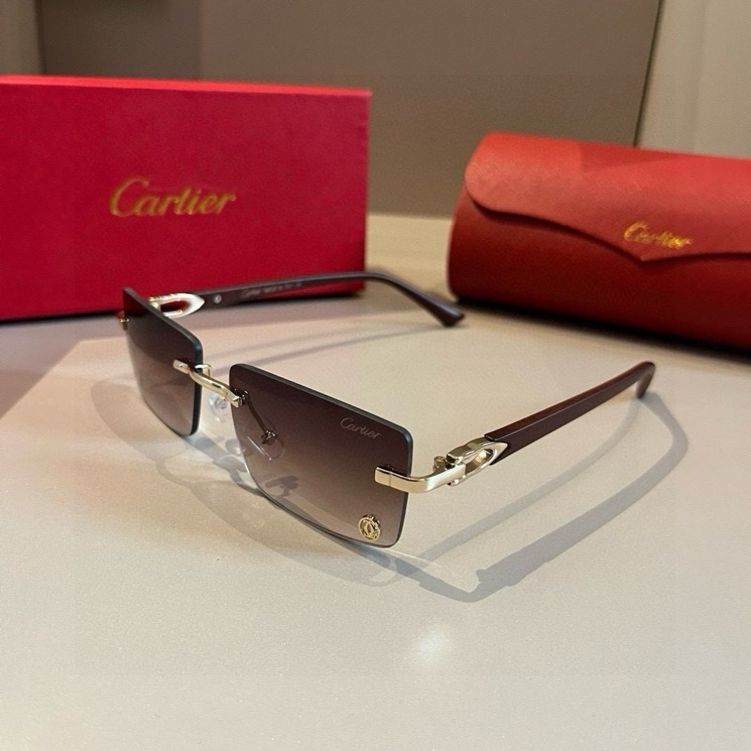 Cartier Lightweight Metal Rimless Brown Lens Sunglasses for Men & Wom - 432297 - detail image 3