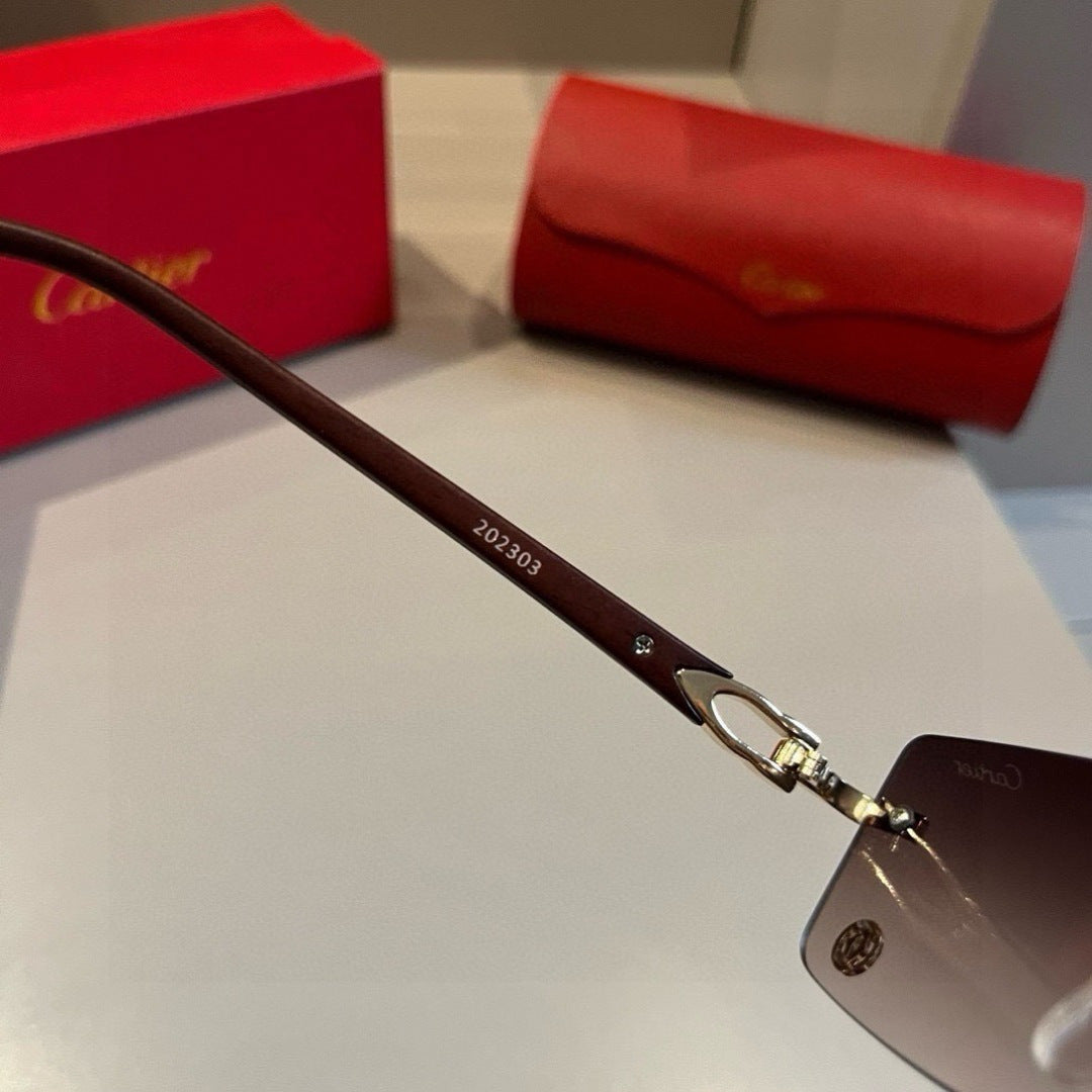 Cartier Lightweight Metal Rimless Brown Lens Sunglasses for Men & Wom - 465772 - detail image 9