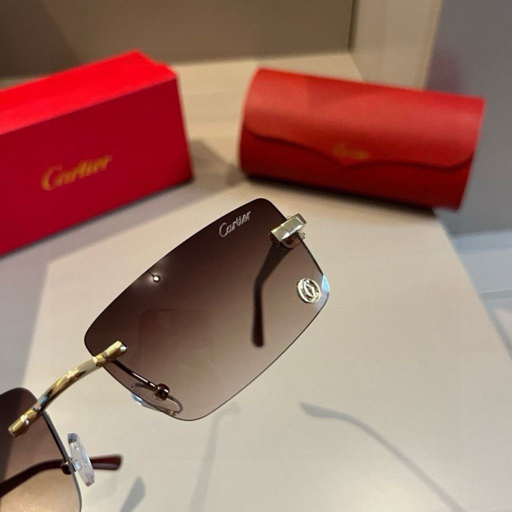 Cartier Lightweight Metal Rimless Brown Lens Sunglasses for Men & Wom - 432297 - detail image 5