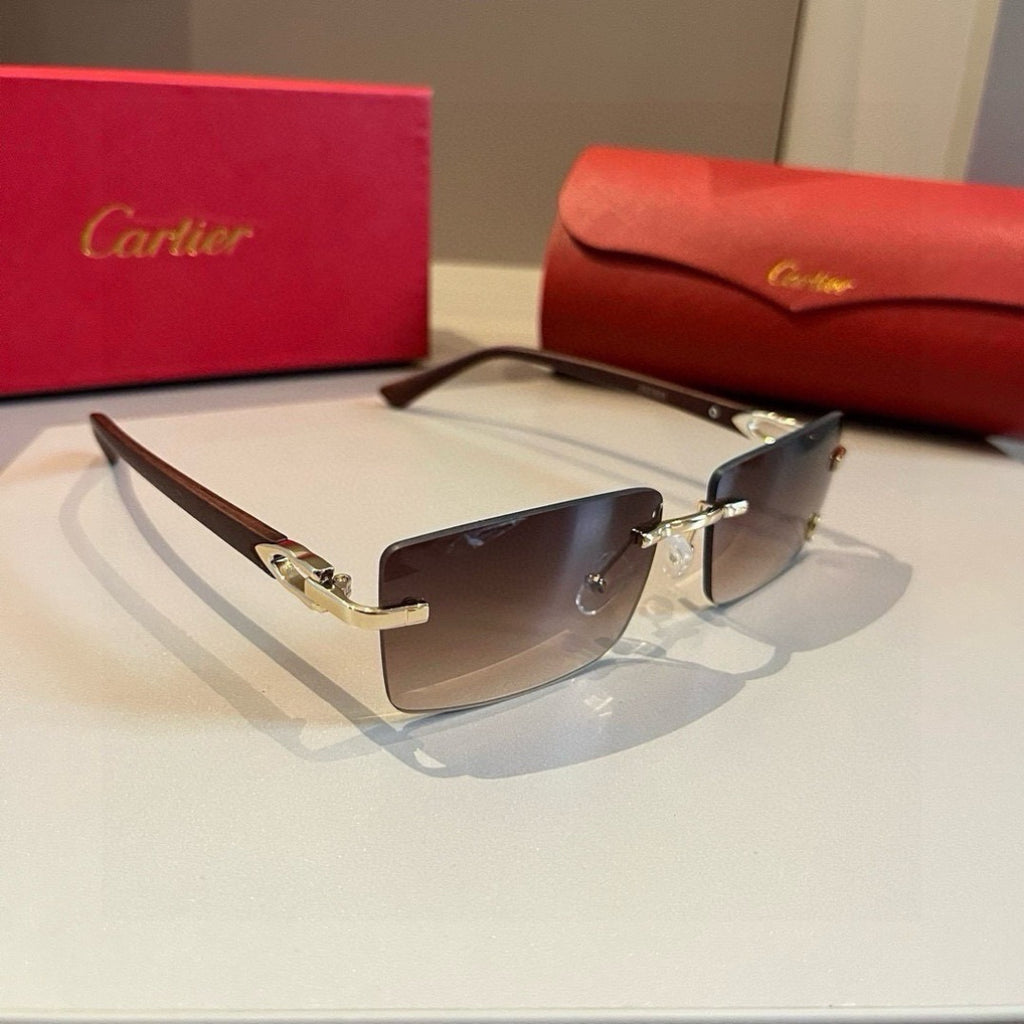 Cartier Lightweight Metal Rimless Brown Lens Sunglasses for Men & Wom - 465772