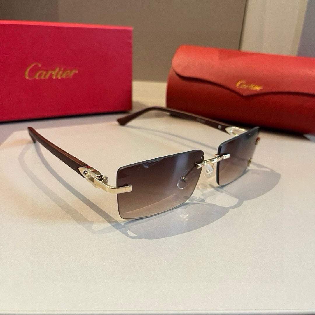 Cartier Lightweight Metal Rimless Brown Lens Sunglasses for Men & Wom - 465772