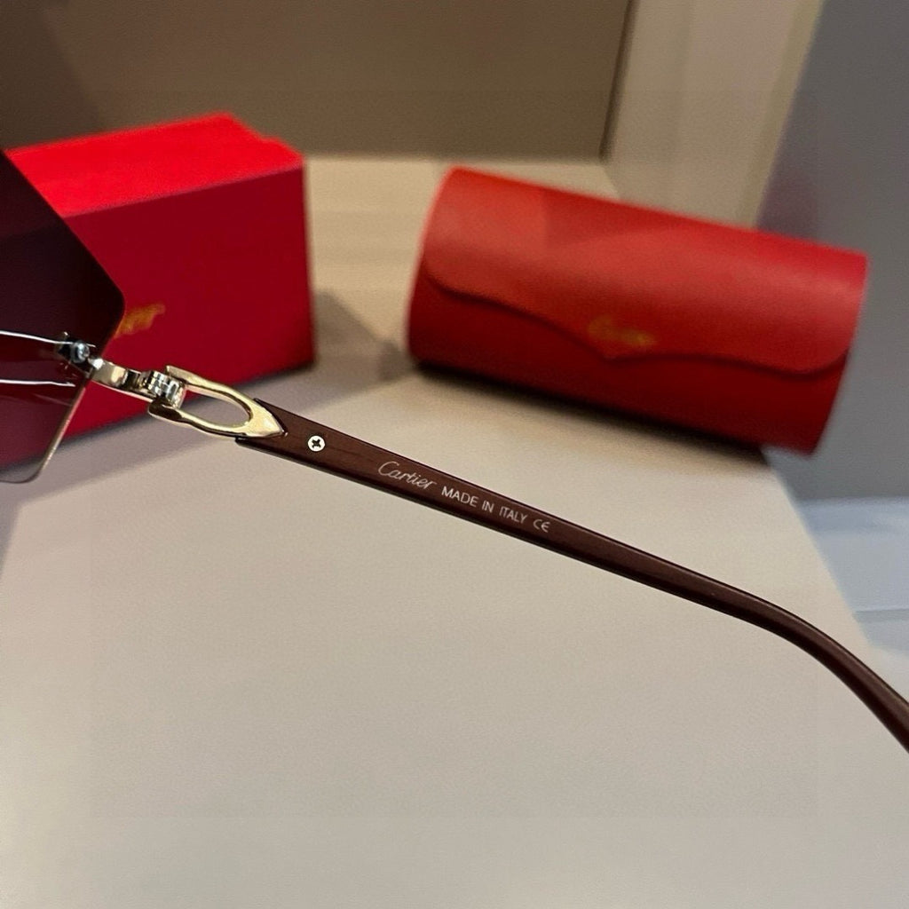 Cartier Lightweight Metal Rimless Brown Lens Sunglasses for Men & Wom - 465772 - detail image 8