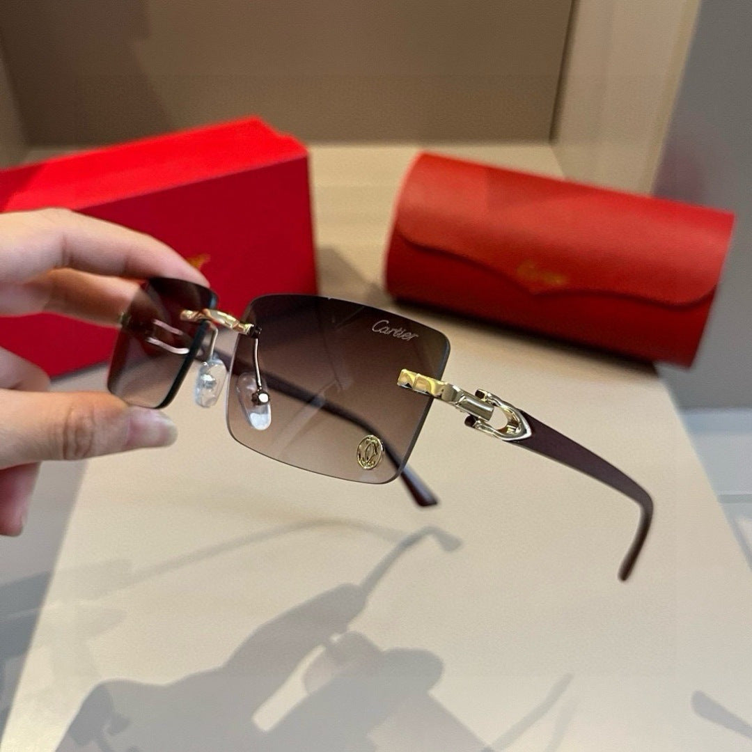 Cartier Lightweight Metal Rimless Brown Lens Sunglasses for Men & Wom - 465772 - detail image 4