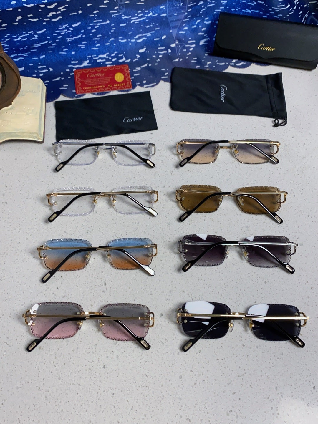 Cartier Metal Square Blue Lens Sunglasses for Men & Women - 487352 - detail image 11