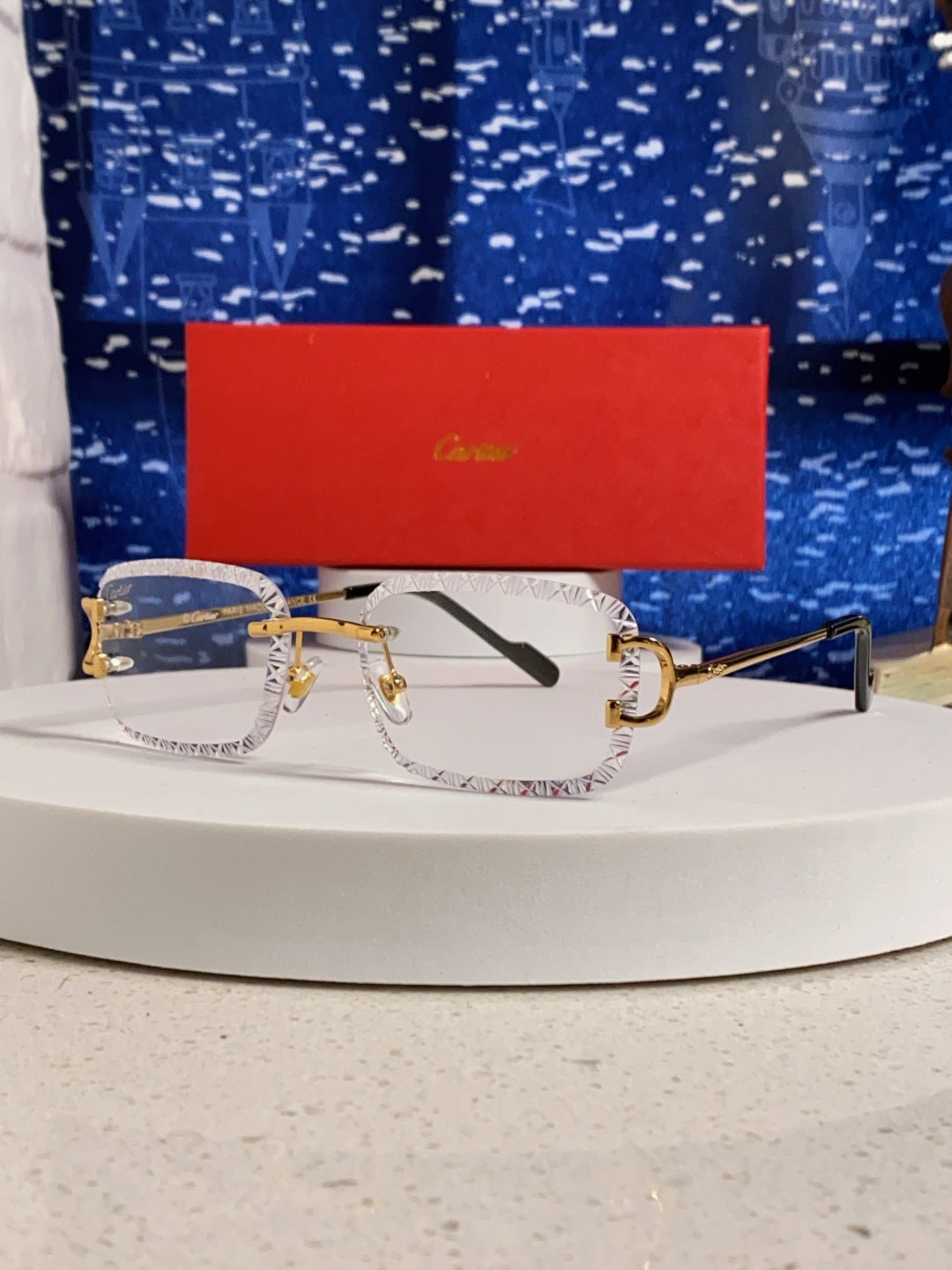 Cartier Metal Square Blue Lens Sunglasses for Men & Women - 487350