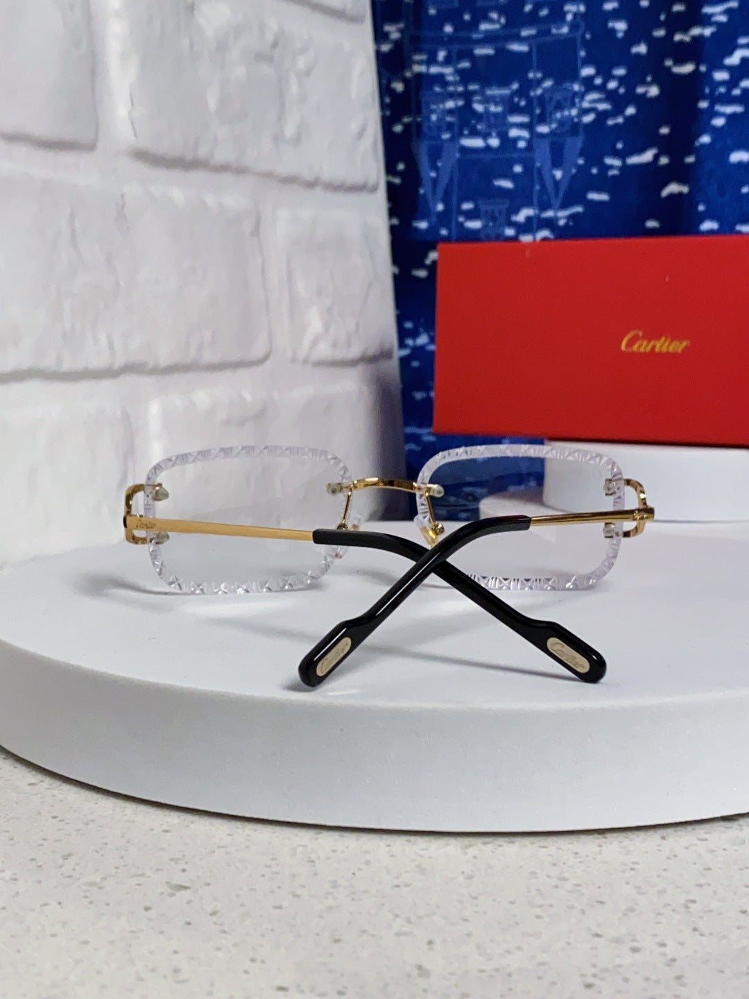 Cartier Metal Square Blue Lens Sunglasses for Men & Women - 432342 - detail image 3