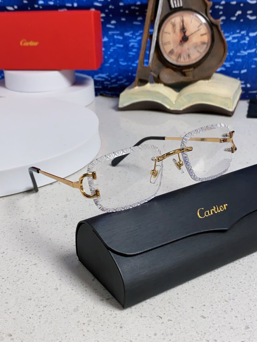 Cartier Metal Square Blue Lens Sunglasses for Men & Women - 432342 - detail image 10