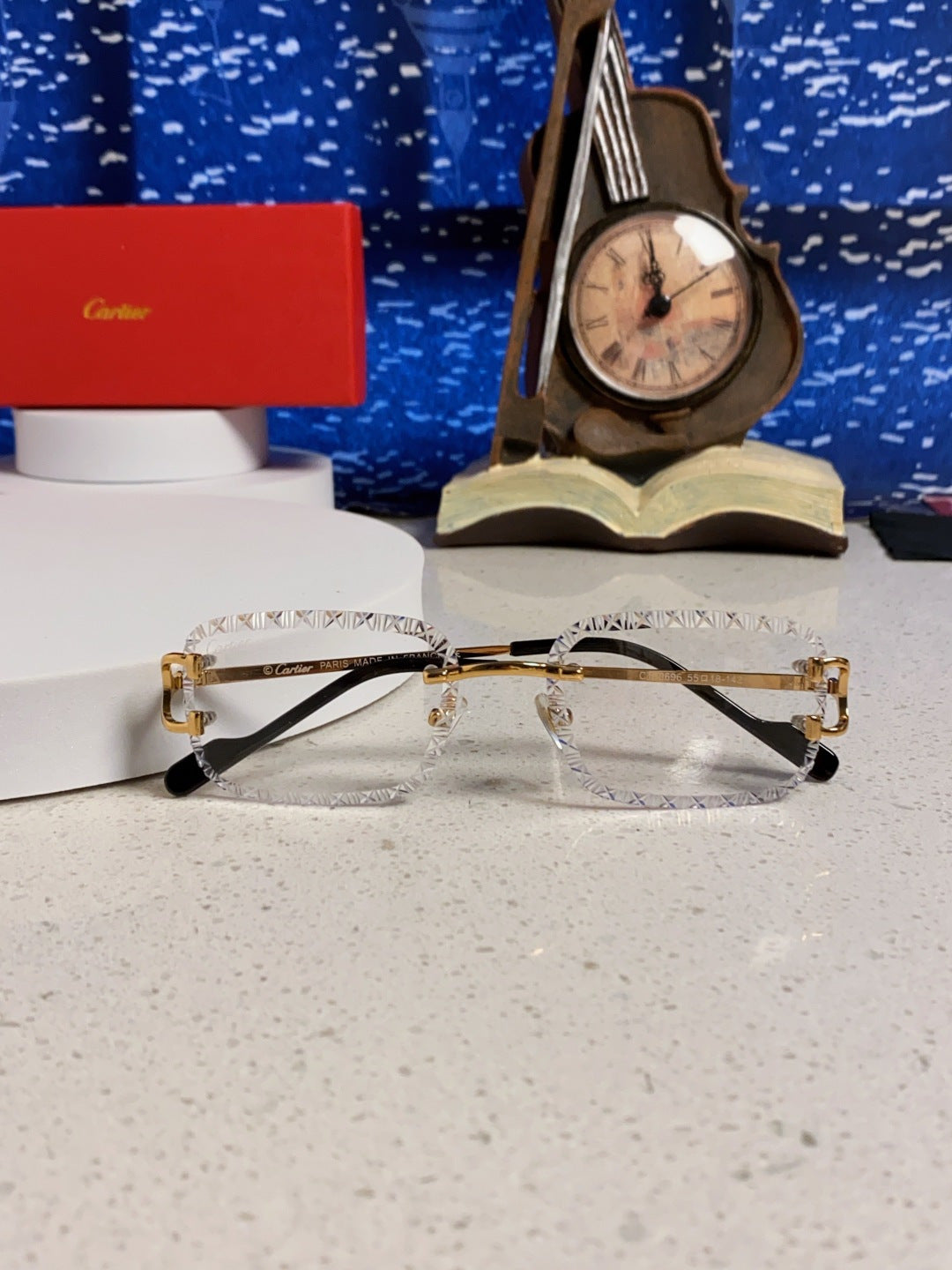 Cartier Metal Square Blue Lens Sunglasses for Men & Women - 432342 - detail image 9