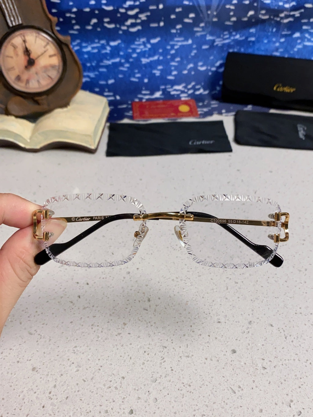 Cartier Metal Square Blue Lens Sunglasses for Men & Women - 487350 - detail image 4