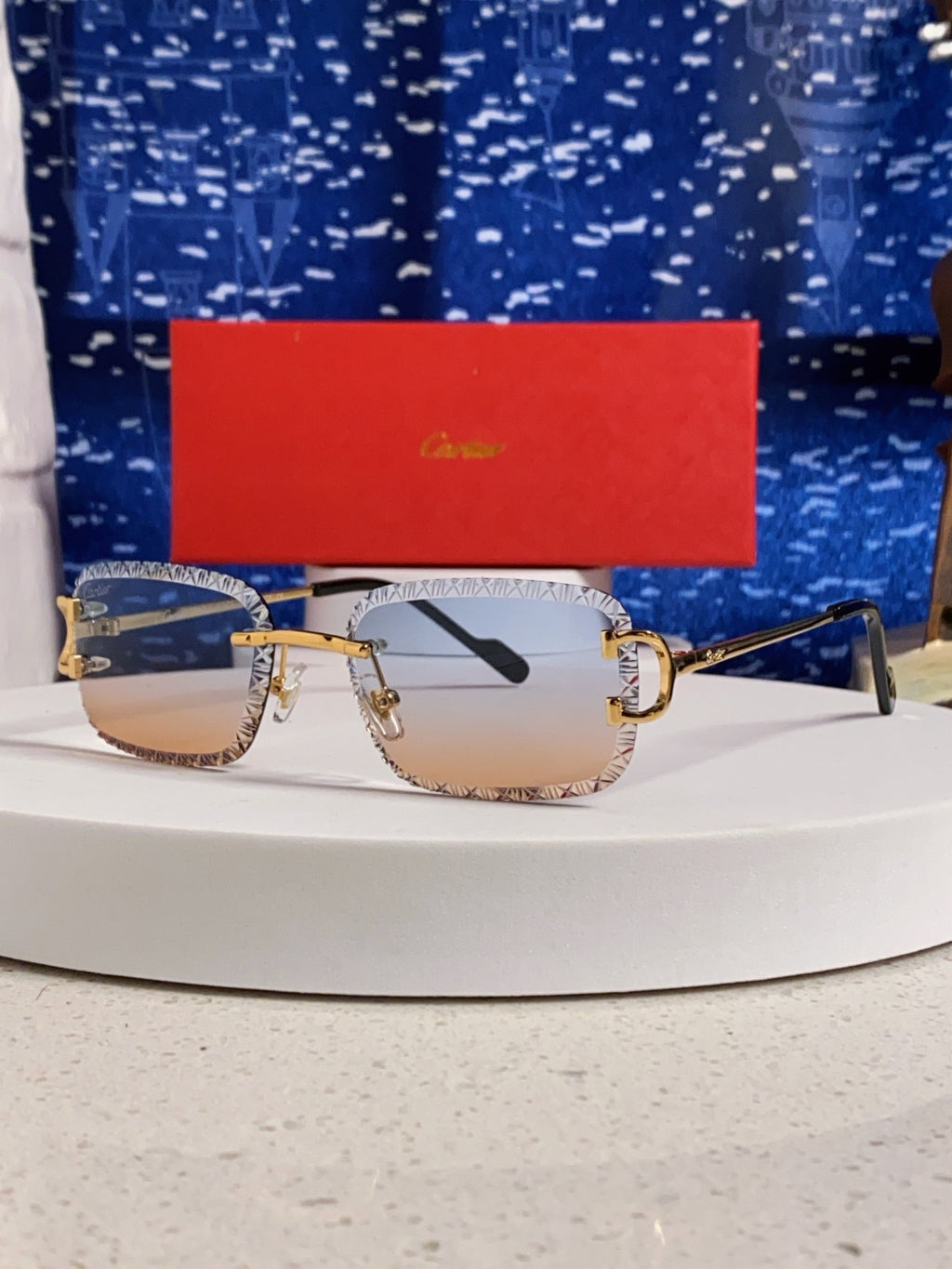 Cartier Metal Square Blue Lens Sunglasses for Men & Women - 487351