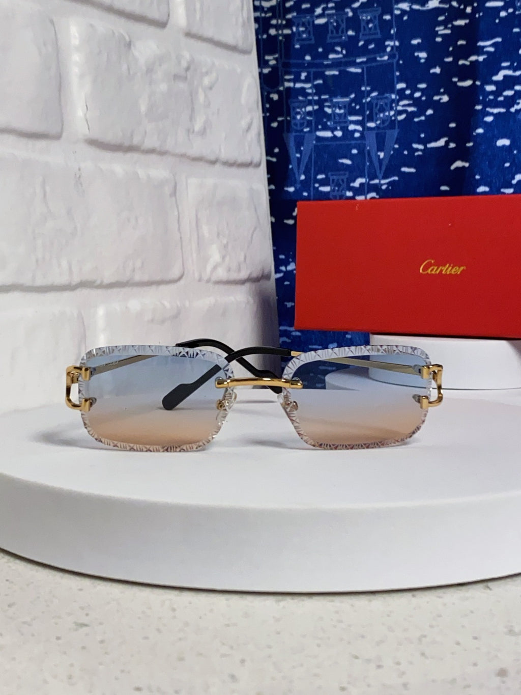 Cartier Metal Square Blue Lens Sunglasses for Men & Women - 487351 - detail image 2