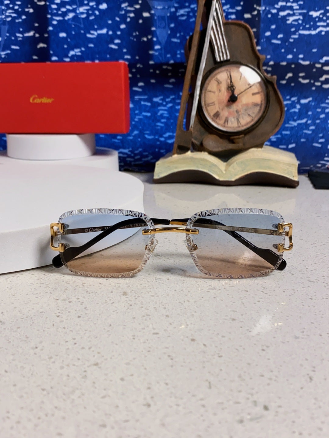 Cartier Metal Square Blue Lens Sunglasses for Men & Women - 487351 - detail image 9