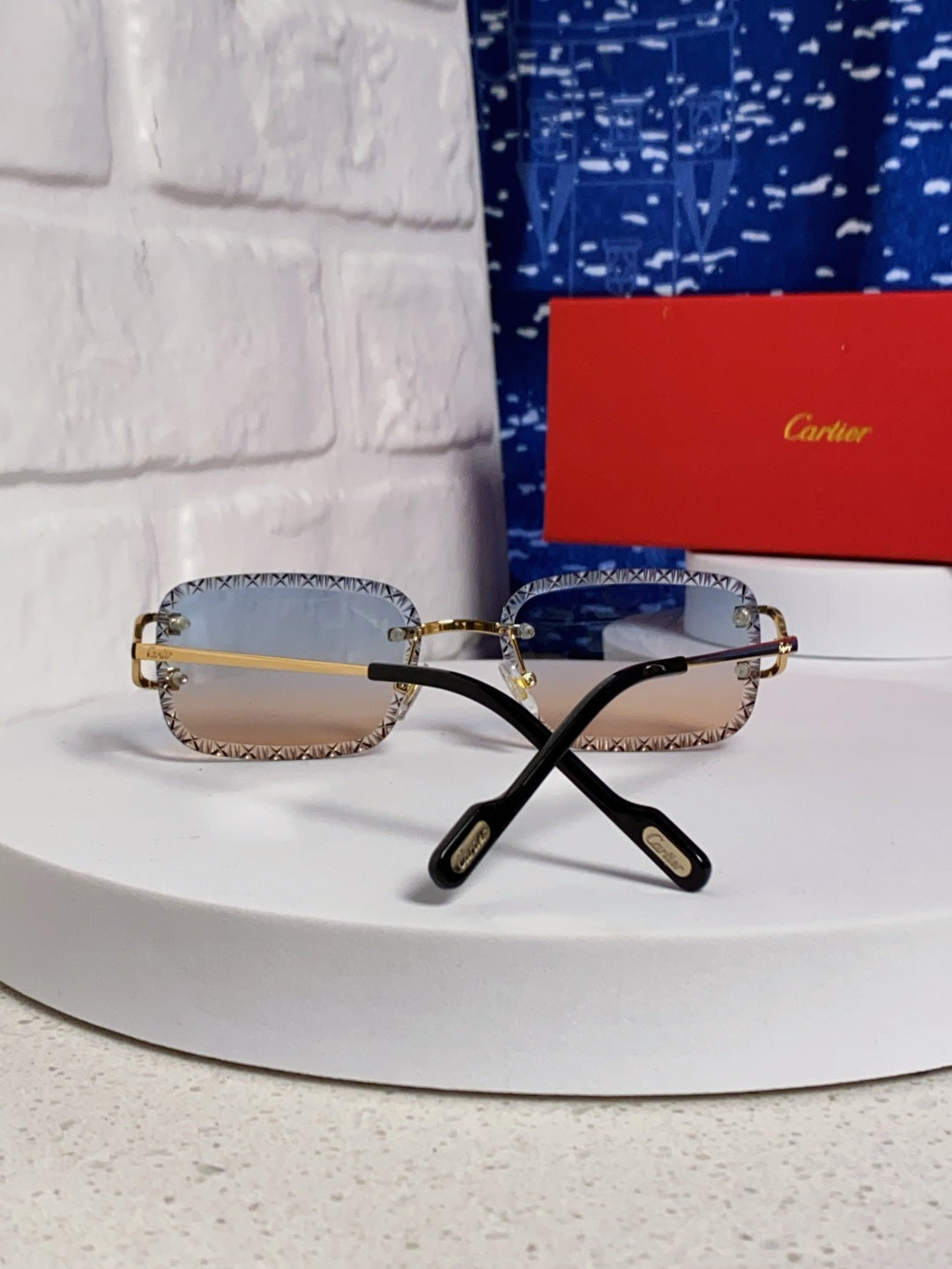 Cartier Metal Square Blue Lens Sunglasses for Men & Women - 487351 - detail image 3