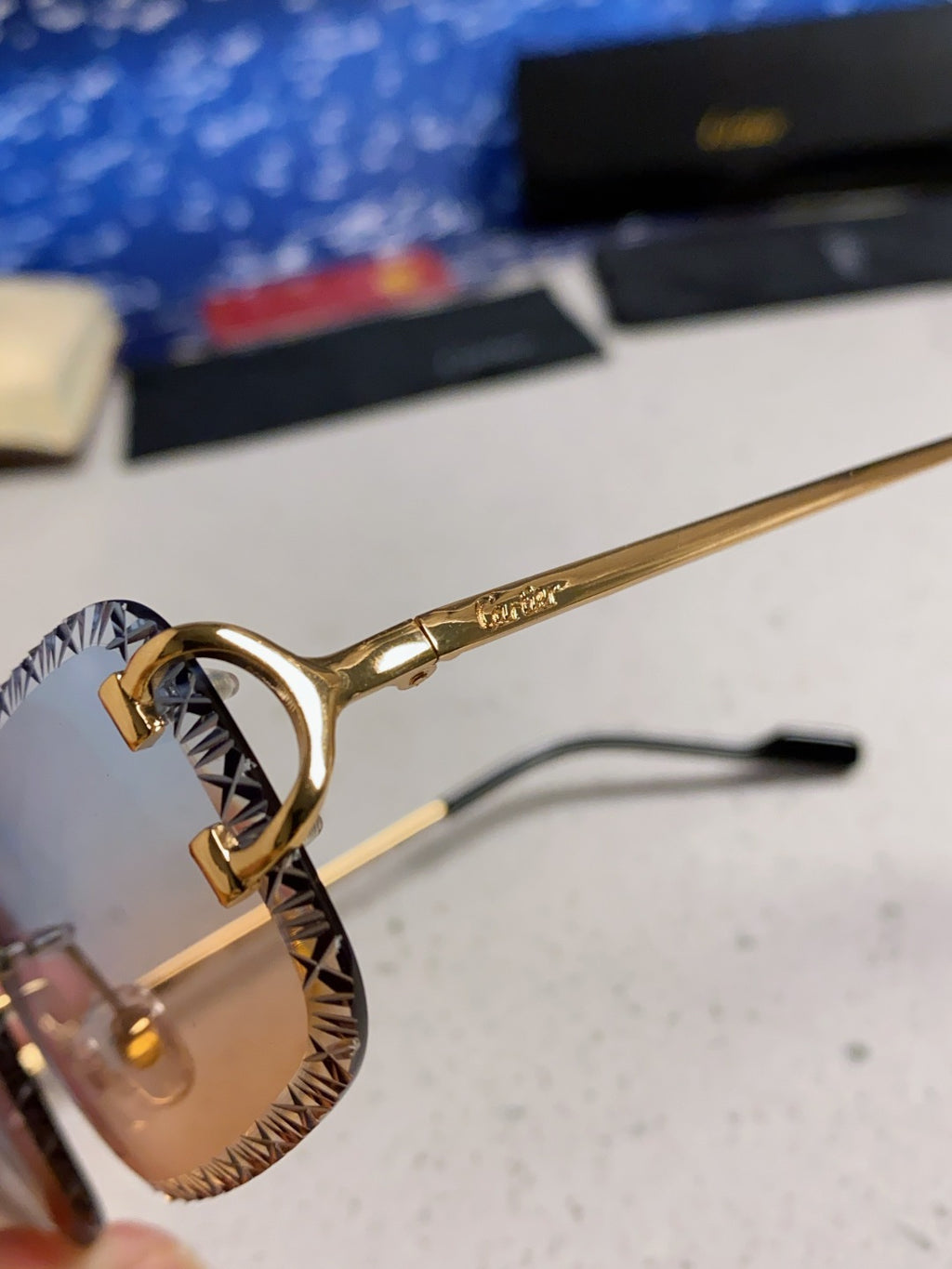 Cartier Metal Square Blue Lens Sunglasses for Men & Women - 432343 - detail image 7