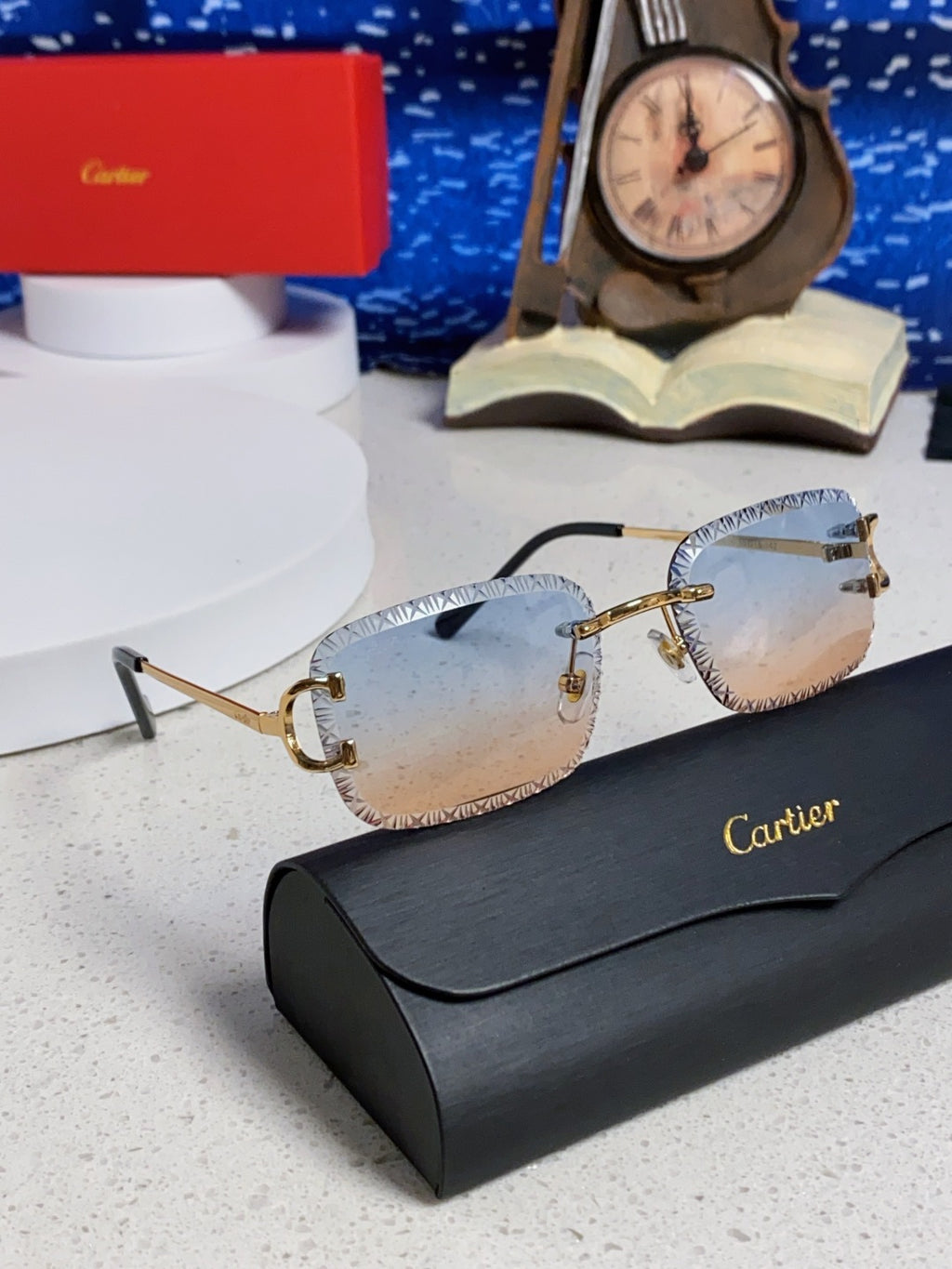 Cartier Metal Square Blue Lens Sunglasses for Men & Women - 487351 - detail image 10