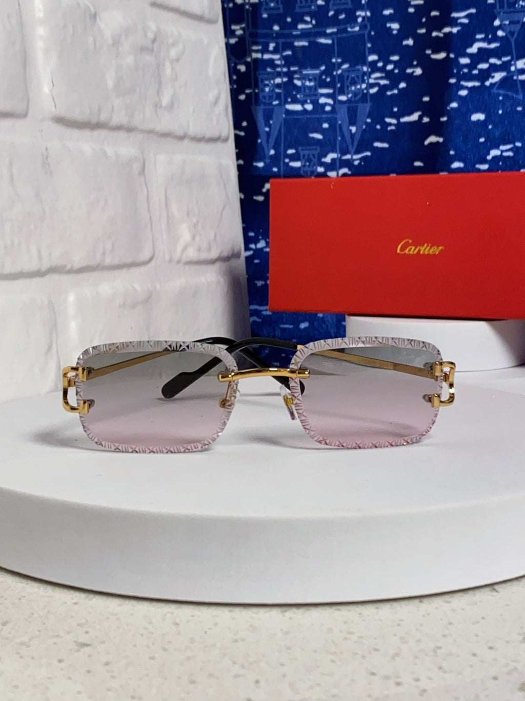 Cartier Metal Square Blue Lens Sunglasses for Men & Women - 487352 - detail image 2
