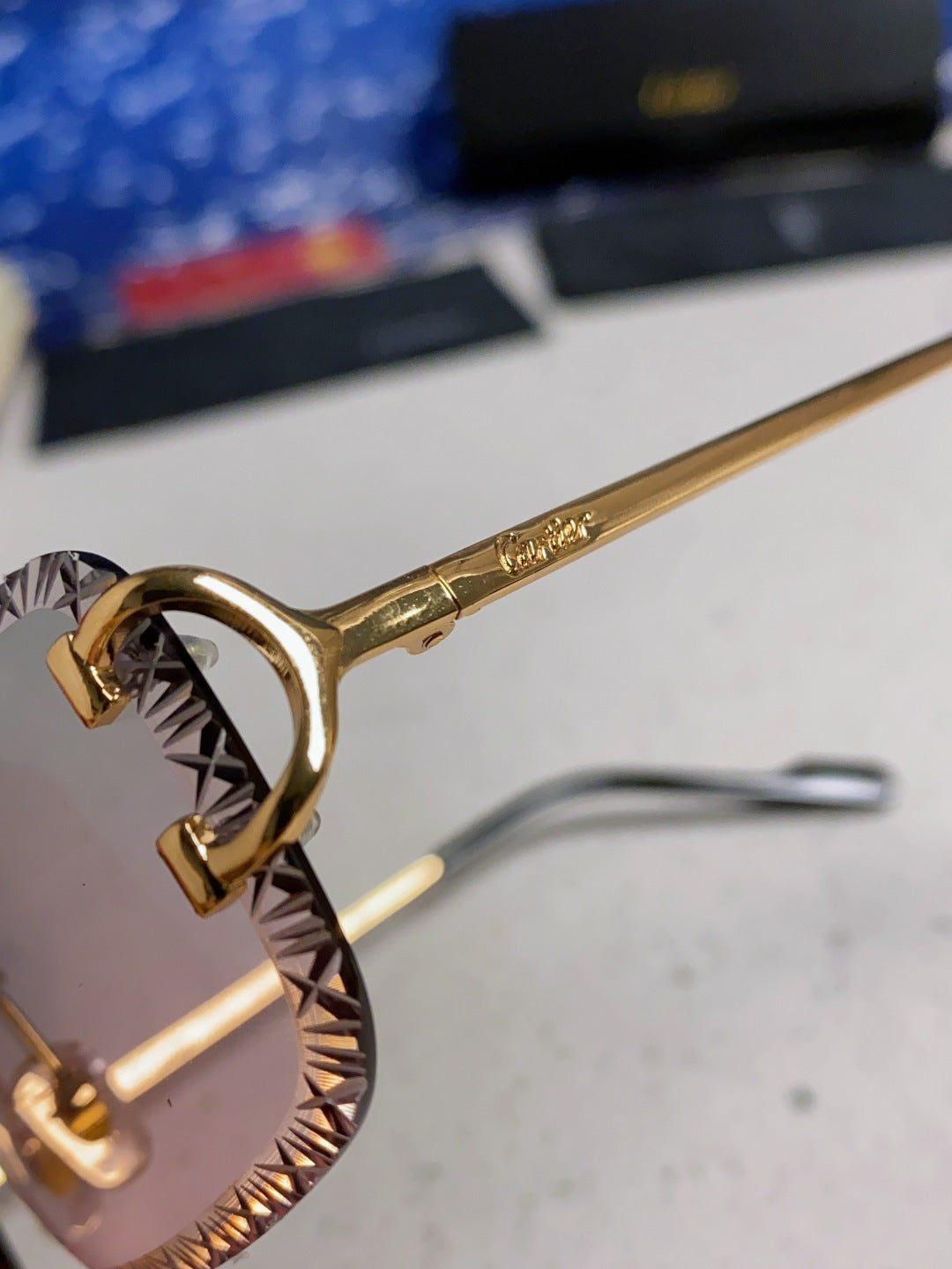 Cartier Metal Square Blue Lens Sunglasses for Men & Women - 487352 - detail image 7