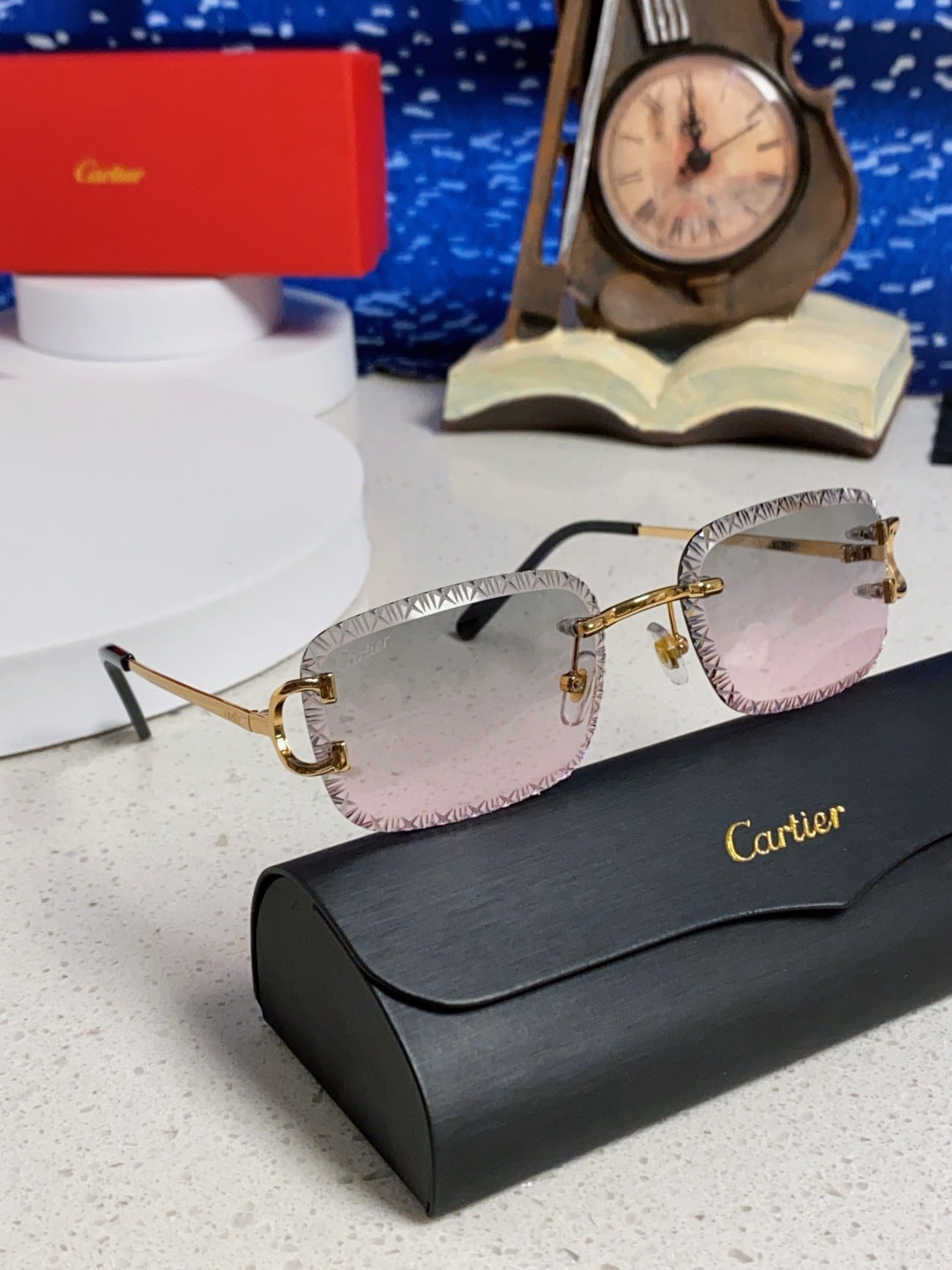 Cartier Metal Square Blue Lens Sunglasses for Men & Women - 487352 - detail image 10