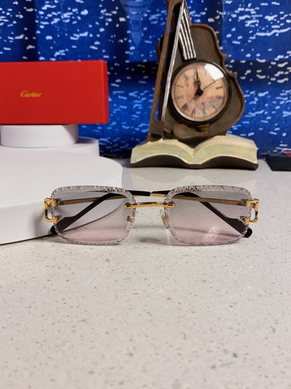Cartier Metal Square Blue Lens Sunglasses for Men & Women - 432344 - detail image 9